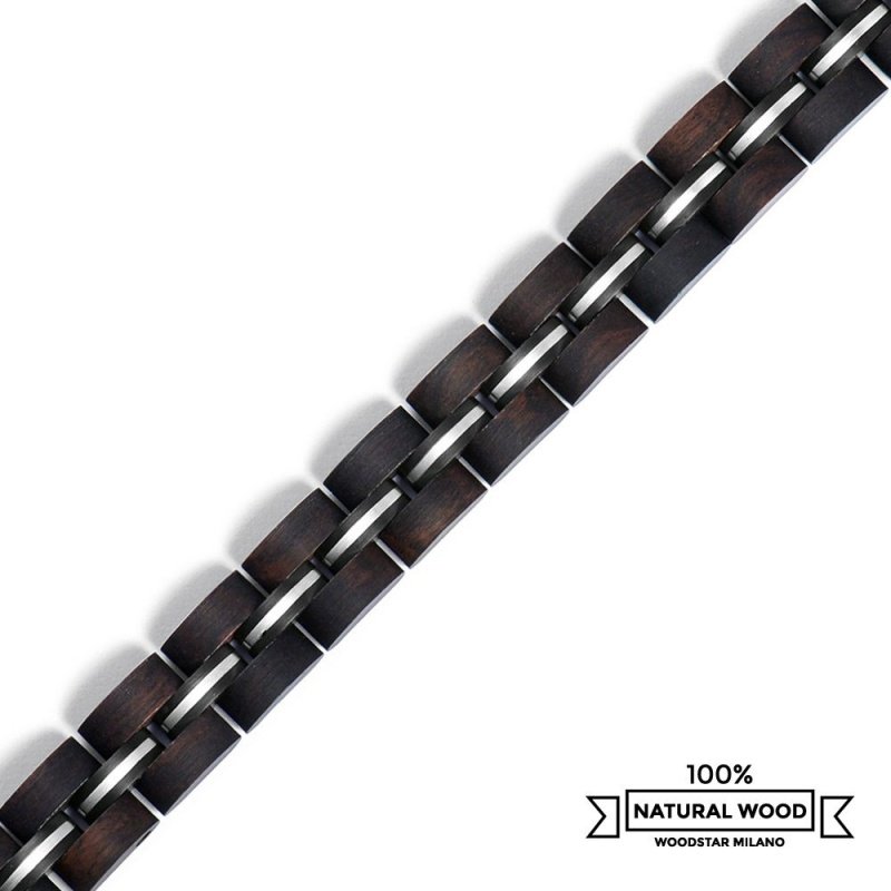 Woodstar Bracciale Snake In Legno Zebrano E Acciaio Inox Oro Rosa - Regolabile 19-23 Cm, Fatto A Mano In Italia, Ipoallergenico