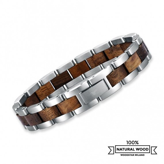 Silver Crocodile - Wooden and stainless steel bracelet