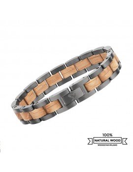 Silver Dark Crocodile - Wooden and stainless steel bracelet